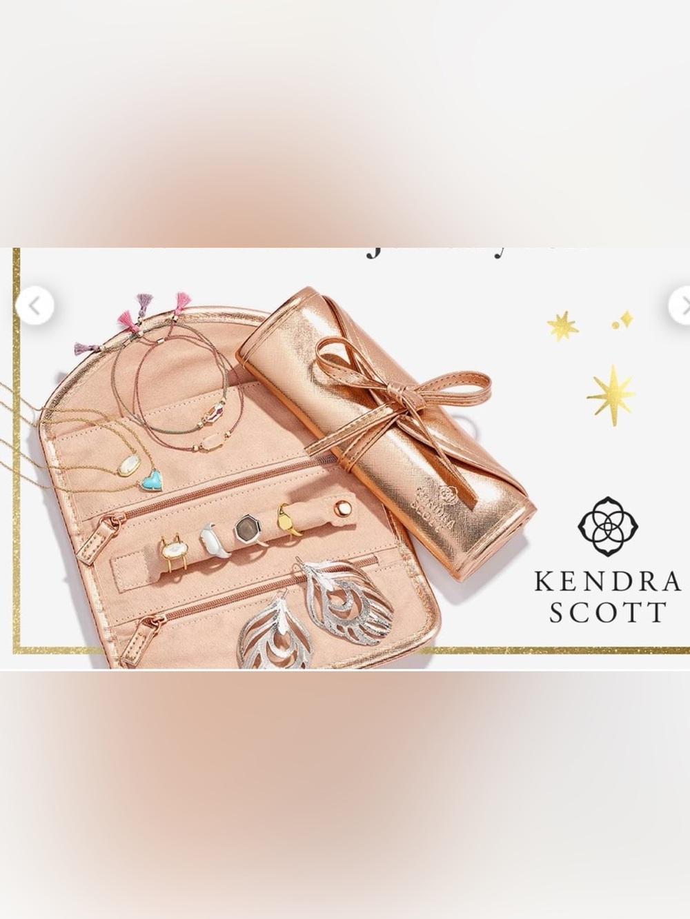 Kendra Scott •Rose Gold Travel Jewelry Roll Organizer Case Vegan Leather